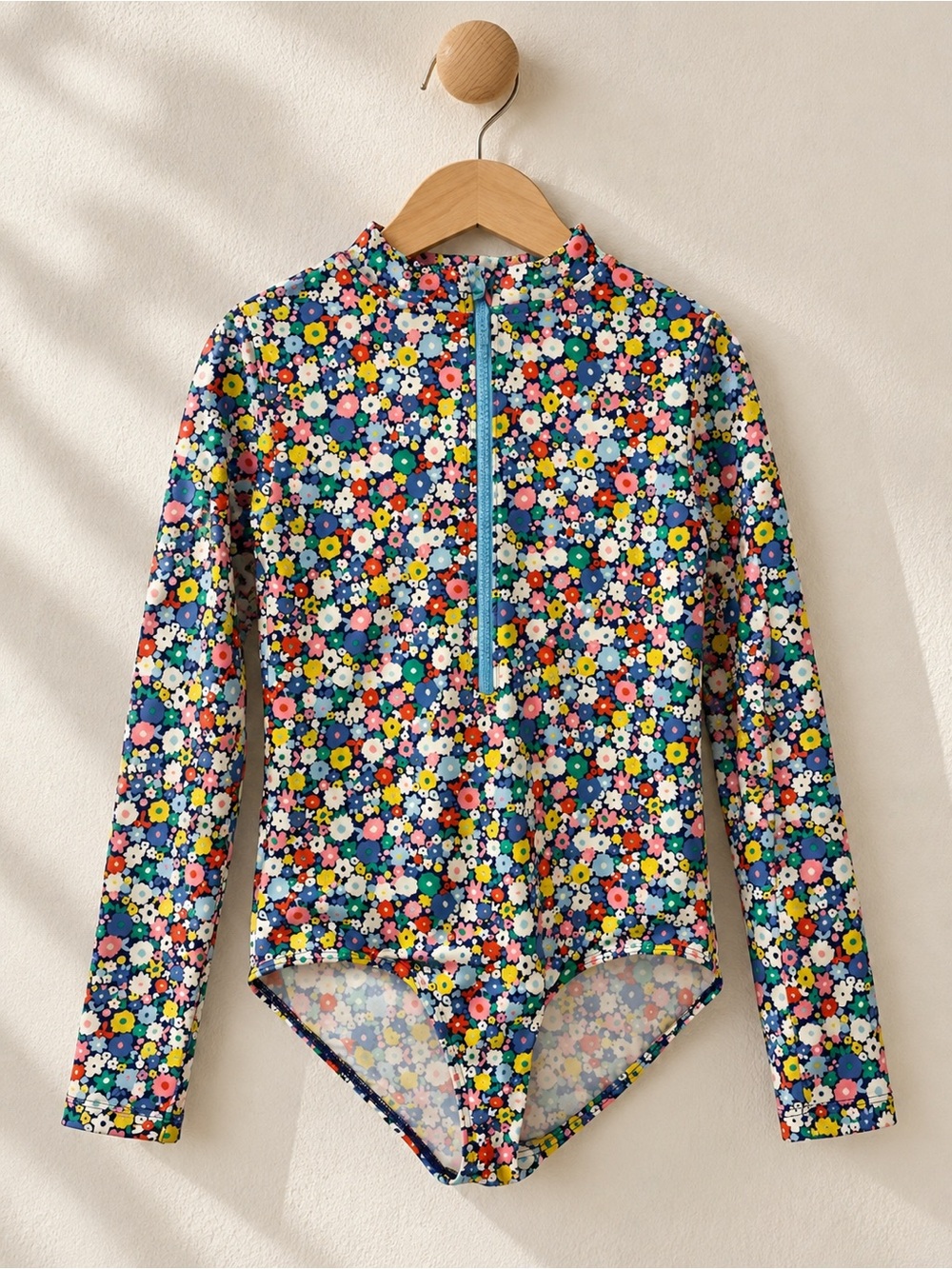 Mini Boden Girls 9-10Y Floral Long Sleeve Rash Guard One Piece Swimsuit